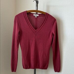 Faconnable Women's sz S V-Neck Silk Cashmere Sweater Dark Mauve Classic Preppy
